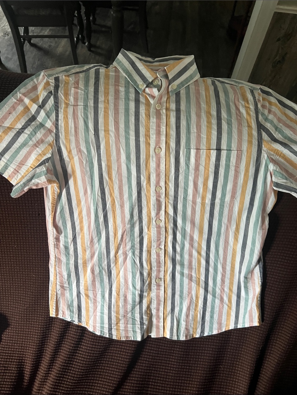 Goodfellow & Co Multicolor Vertical Stripe Short-Sleeve Button-Down Shirt